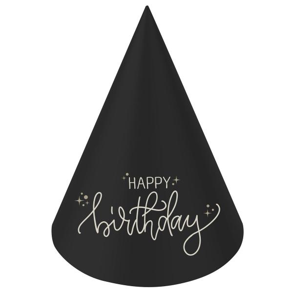 Festhatter Happy Birthday Svart/Kremhvit 6-pakning