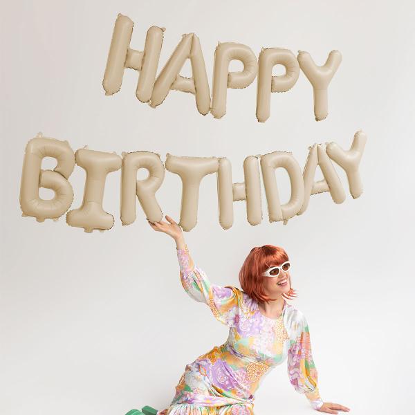 Happy Birthday Ballonggirlander Beige