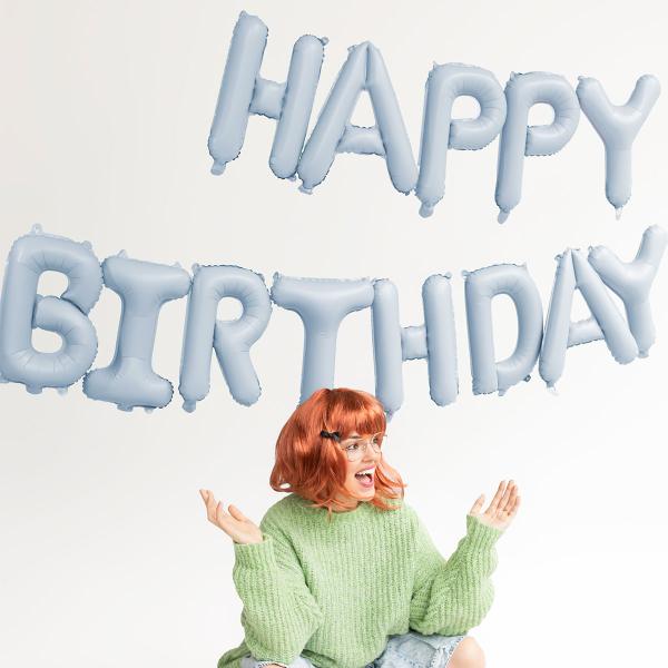 Happy Birthday Ballonggirlander Blå