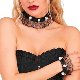 Choker og Armb&aring;nd med Hodeskaller Svart