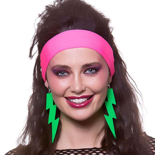 80-talls Øredobber Lyn Neon Grønn Clip-on