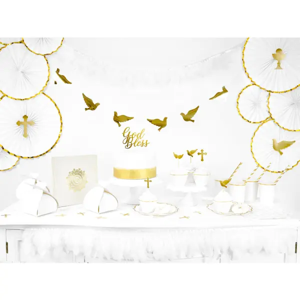 Hengende Rosetter Pynt Hvit og Metallic Gull