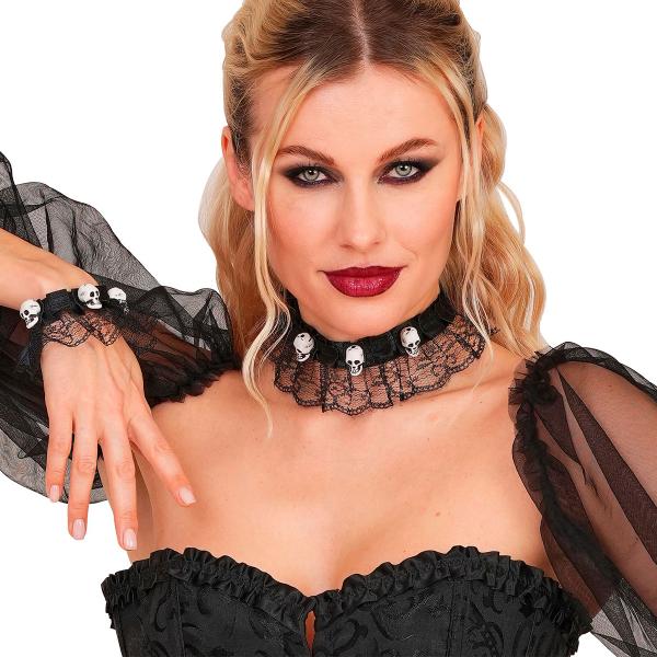 Choker og Armbånd med Hodeskaller Svart