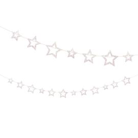 Girlander Hvite Stjerner med Rosa Glitter