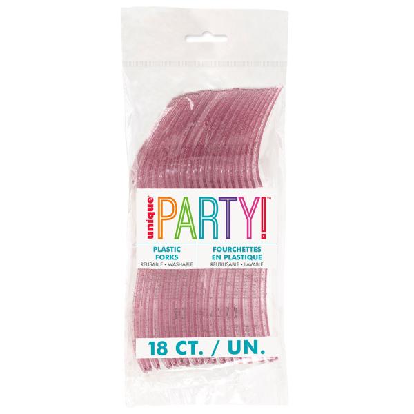 Glitrende Plastgafler Rosa 18-pakning