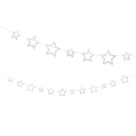 Girlander Hvite Stjerner med Rosa Glitter