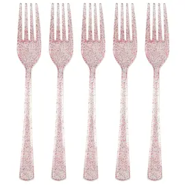 Glitrende Plastgafler Rosa 18-pakning