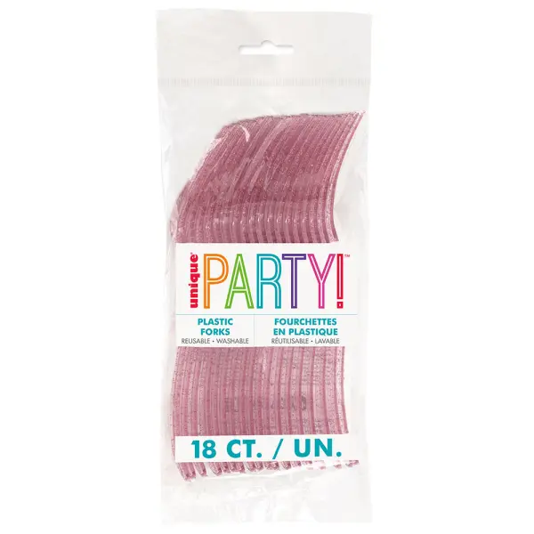 Glitrende Plastgafler Rosa 18-pakning