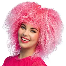 Kr&oslash;llete Parykk Neonrosa