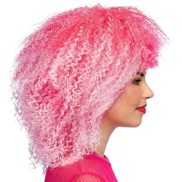 Krøllete Parykk Neonrosa