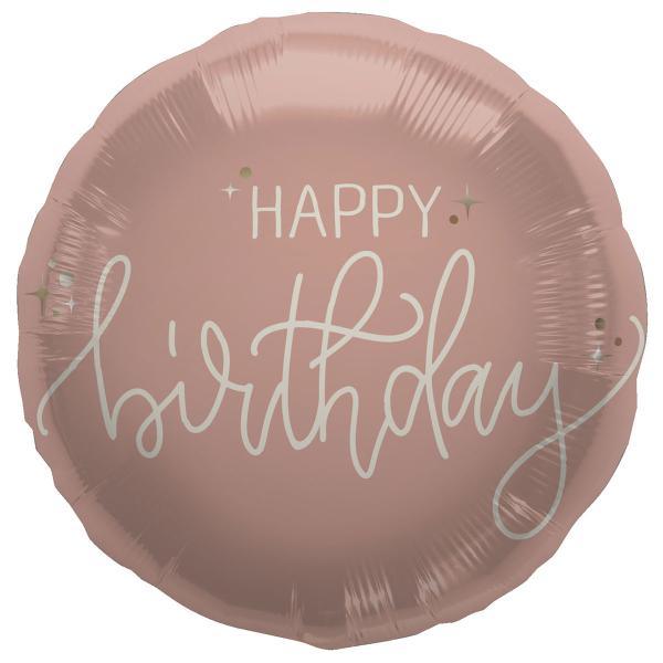 Rund Folieballong Happy Birthday Kremrosa