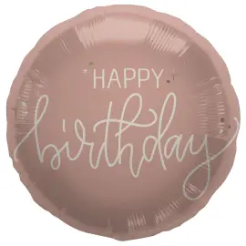 Rund Folieballong Happy Birthday Kremrosa
