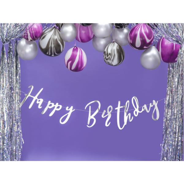 Happy Birthday Girlander Metallic Sølv