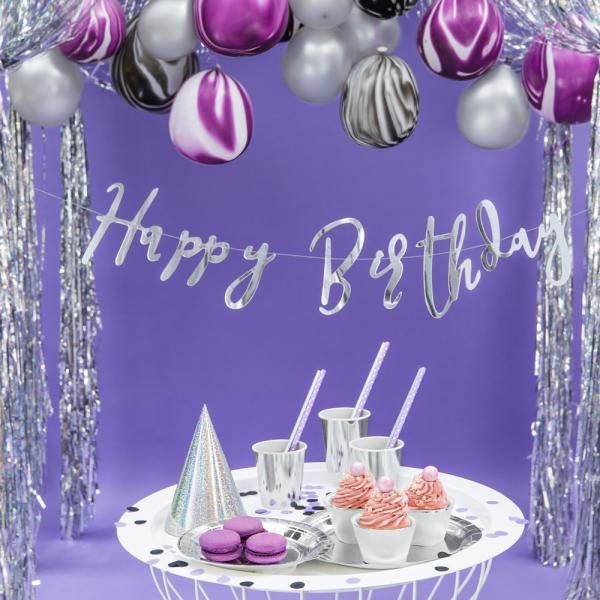 Happy Birthday Girlander Metallic Sølv