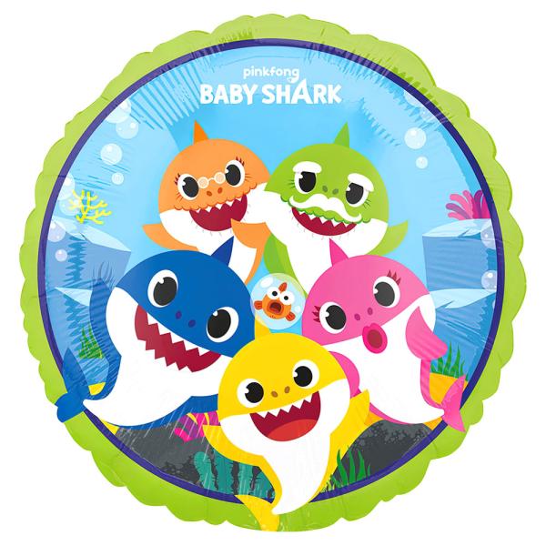 Rund Folieballong Baby Shark Party