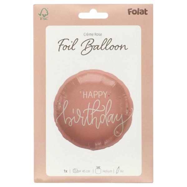 Rund Folieballong Happy Birthday Kremrosa