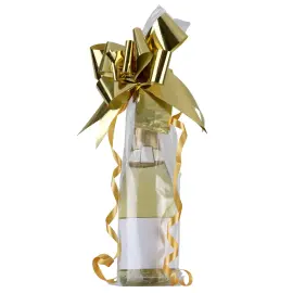 Cellofanpose med Sl&oslash;yfe & Etikett Gull 2-pakning