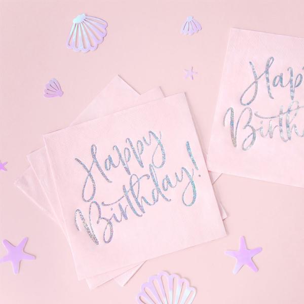 Happy Birthday Servietter Lyserosa