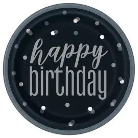 Happy Birthday Tallerkener Svarte & Grå
