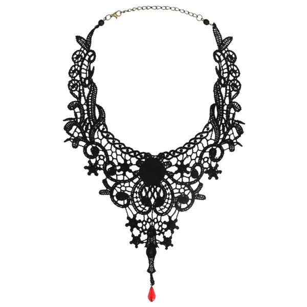 Choker med Blonder og Steiner Svart/Rød