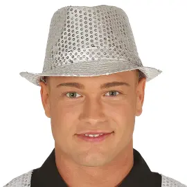Gangsterhatt med Paljetter Sølv