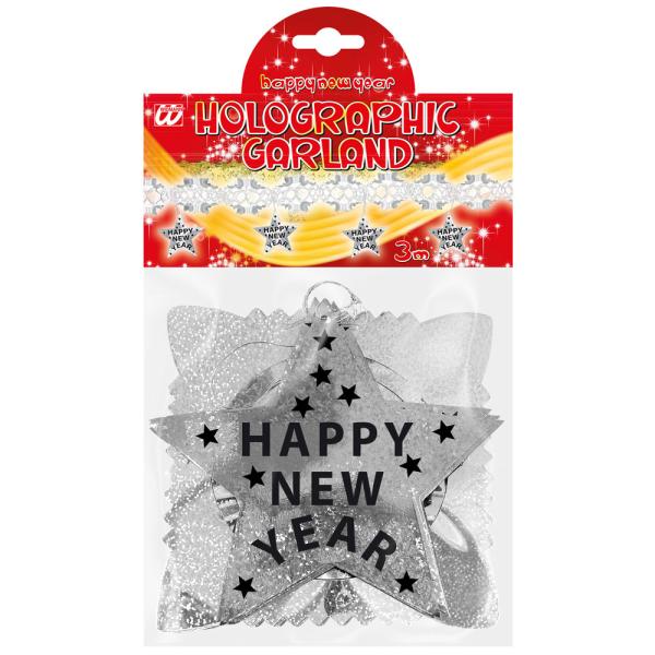Happy New Year Girlander Holo Sølv