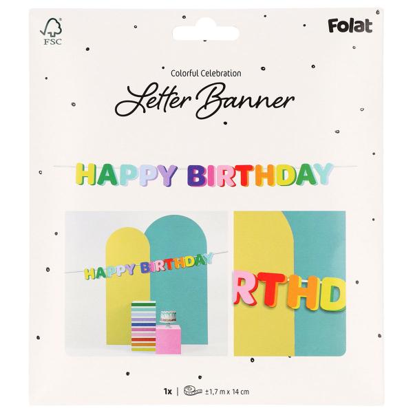 Bokstavgirlander Happy Birthday Flerfarget 1,7 m
