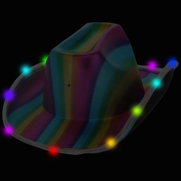 LED Cowgirl Hatt Metallisk Rainbow