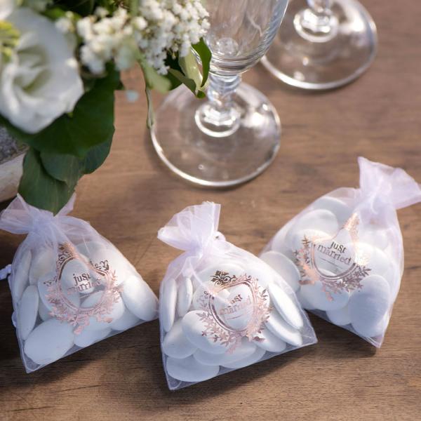 Små Poser Organza Just Married Rosegull