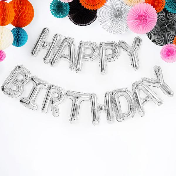 Happy Birthday Bokstavballonger Sølv
