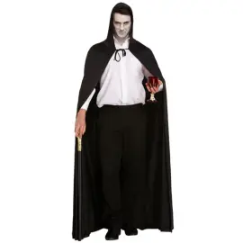 Lang Svart Mantel med Hette