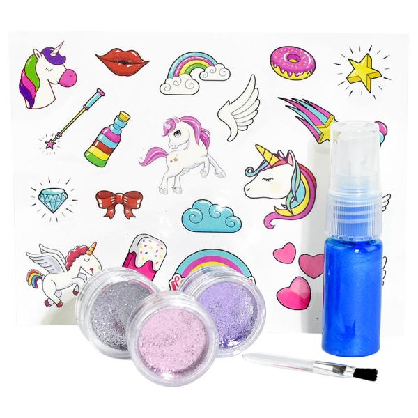 Hårspraysett med Glitter og Tatoveringer