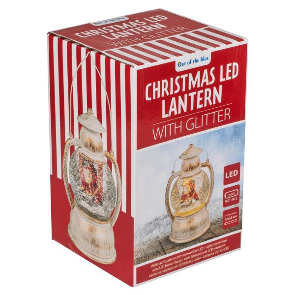 LED Lykt Snøkule Julenisse med Glitter