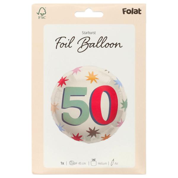 Rund Folieballong med Stjerner 50 år