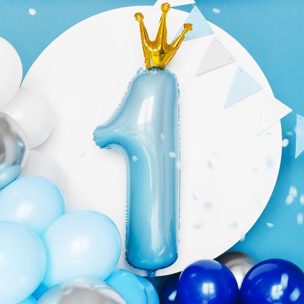 Tallballong med Krone 1 år Lyseblå