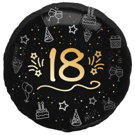 Rund Folieballong Svart 18 &aring;r