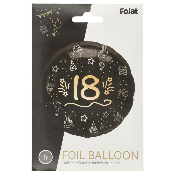 Rund Folieballong Svart 18 år