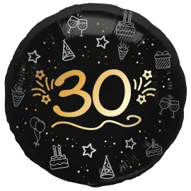 Rund Folieballong Svart 30 &aring;r