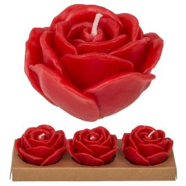 Stearinlys R&oslash;de Roser 3-pakning