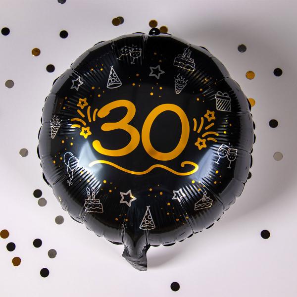 Rund Folieballong Svart 30 år