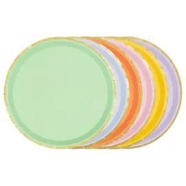 Papptallerkener Fargeblanding med Gullkant 6-pakning