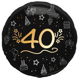 Rund Folieballong Svart 40 år