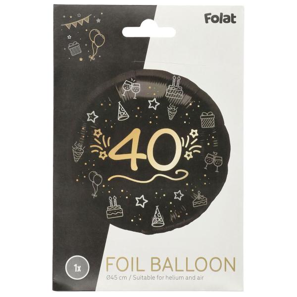 Rund Folieballong Svart 40 år