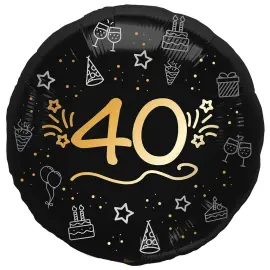 Rund Folieballong Svart 40 &aring;r