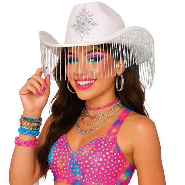 Cowboyhatt med Frynser Hvit