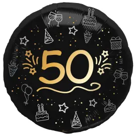 Rund Folieballong Svart 50 &aring;r