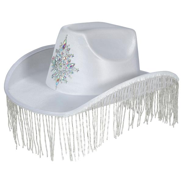 Cowboyhatt med Frynser Hvit