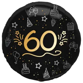 Rund Folieballong Svart 60 &aring;r
