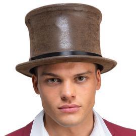 Høy Hatt i Brun Imitert Semsket Skinn