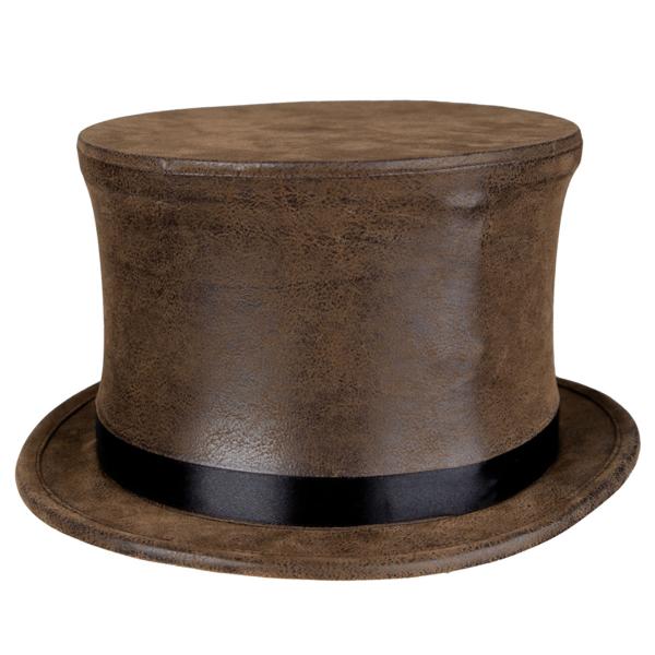 Høy Hatt i Brun Imitert Semsket Skinn